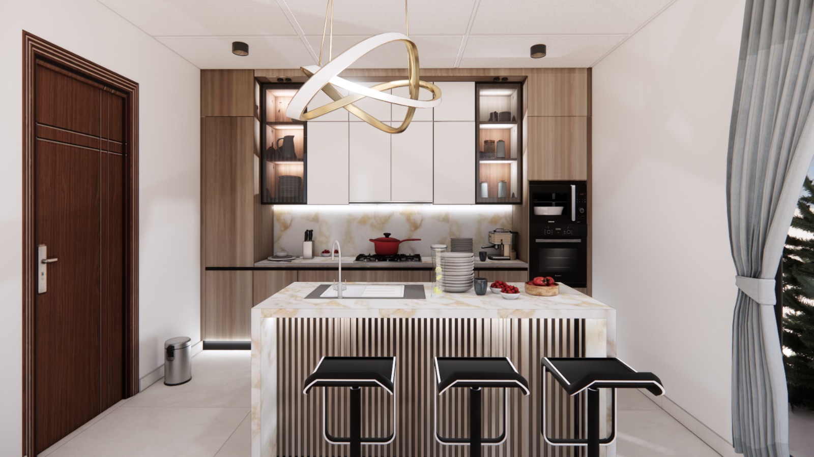 Contemporary with Fluted Island and Display Niches