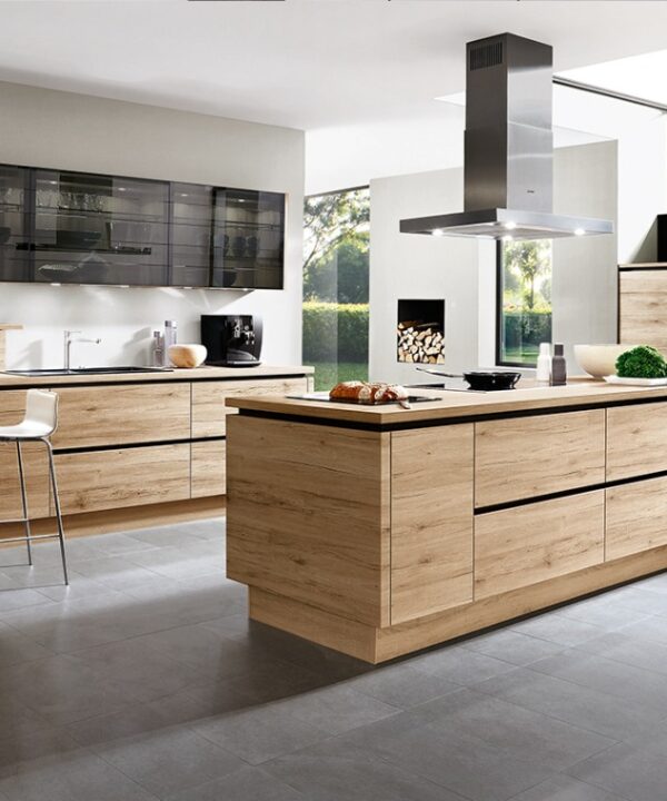 Natural Oak and Black Contemporary Double Island