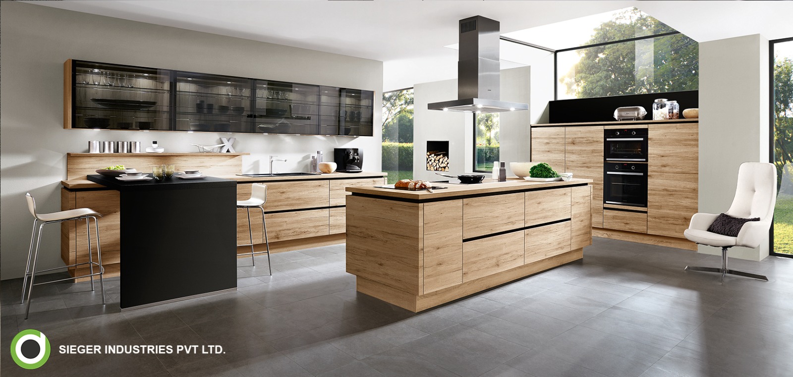 Natural Oak and Black Contemporary Double Island