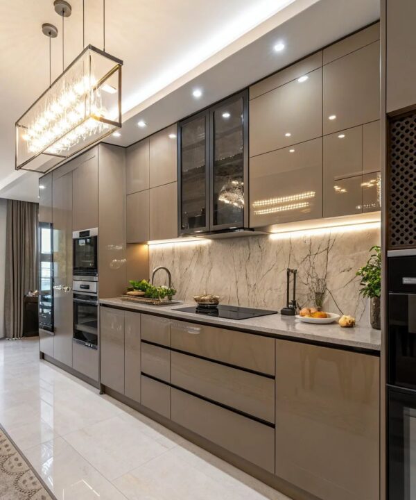 Taupe Gloss Linear with Crystal Pendant