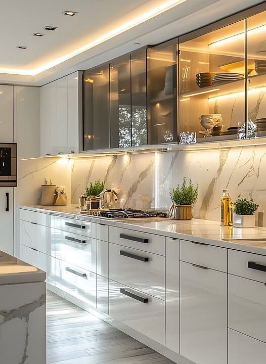 White and Gray Glass Display Kitchen