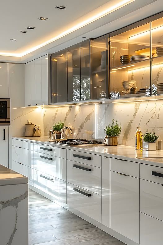 White and Gray Glass Display Kitchen