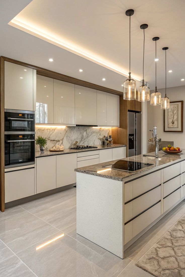 Walnut Frame Cream Kitchen with Island