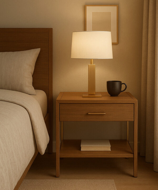 Mid-Tone Oak Nightstand with Drawer and Bar Handle