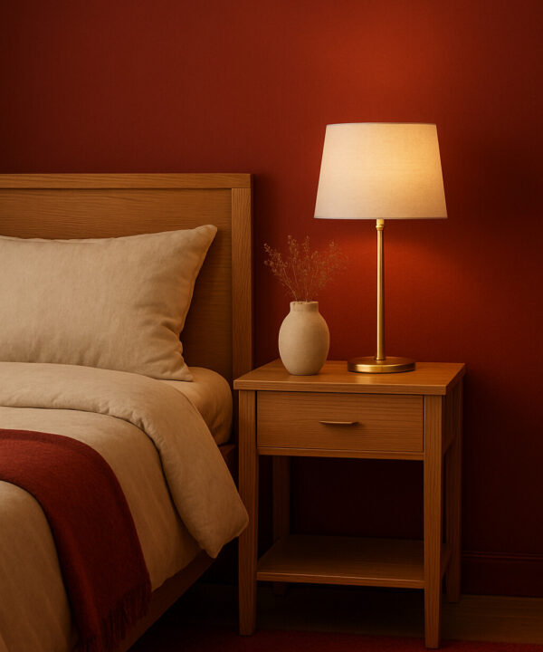 Warm Oak Nightstand with Single Drawer and Open Storage