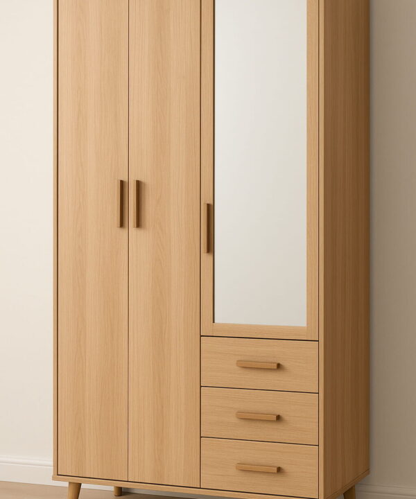 Mid-Century Oak Wardrobe with Mirror Door