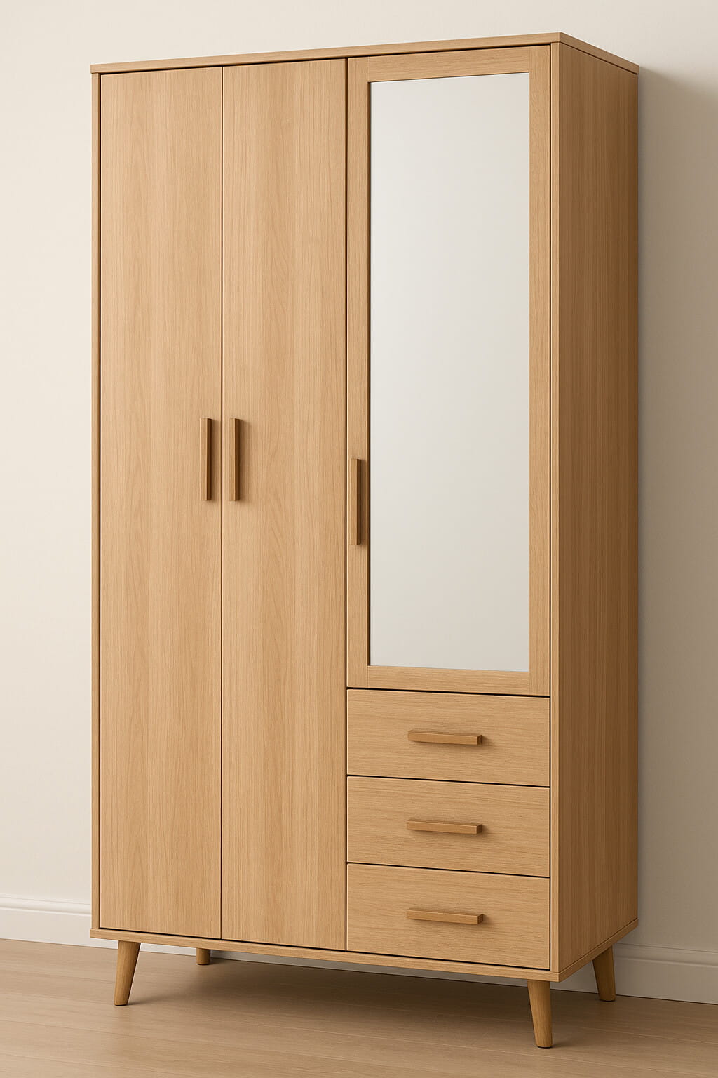 Mid-Century Oak Wardrobe with Mirror Door