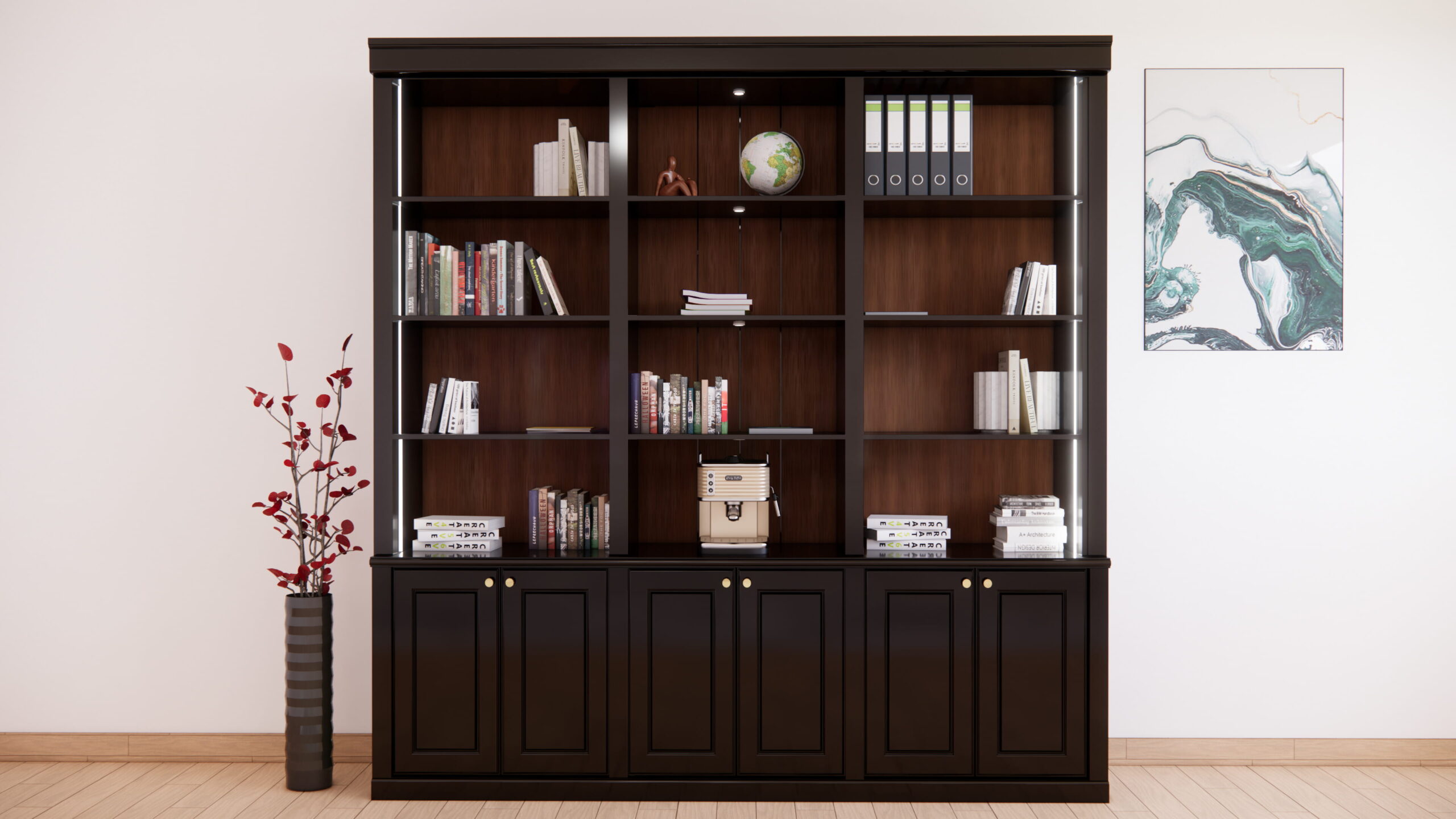 Library Bookcase with Cabinet Base Storage