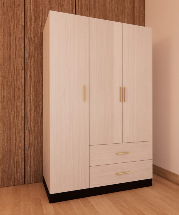 Compact Two-Tone Wardrobe with Light Wood Finish
