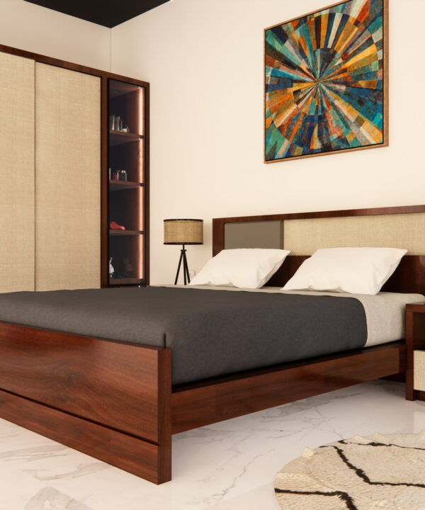 Modern Platform Bed with Upholstered Headboard Panels