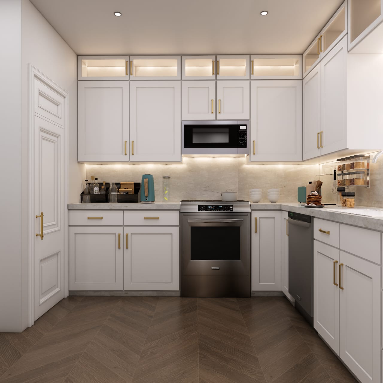 Classic White Kitchen with Gold Accents