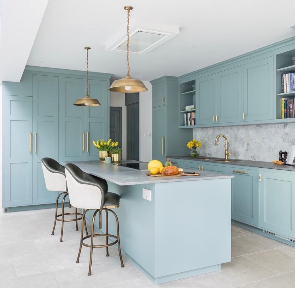 Sage Blue Kitchen with Island