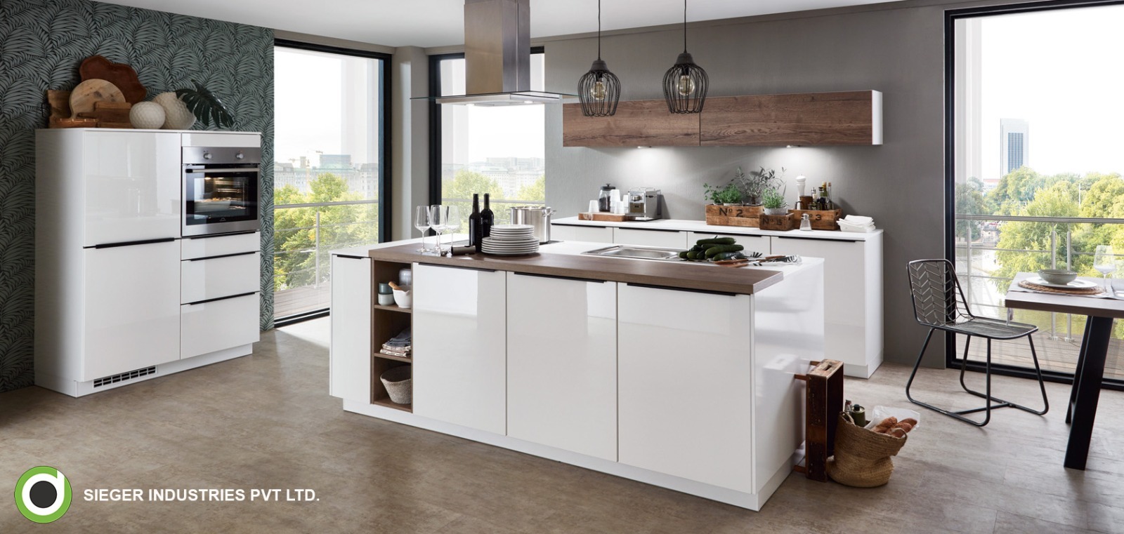 White Modern with Wood Island