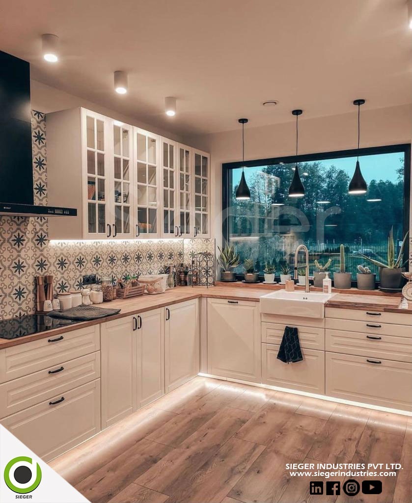 Farmhouse White Kitchen with Patterned Tile