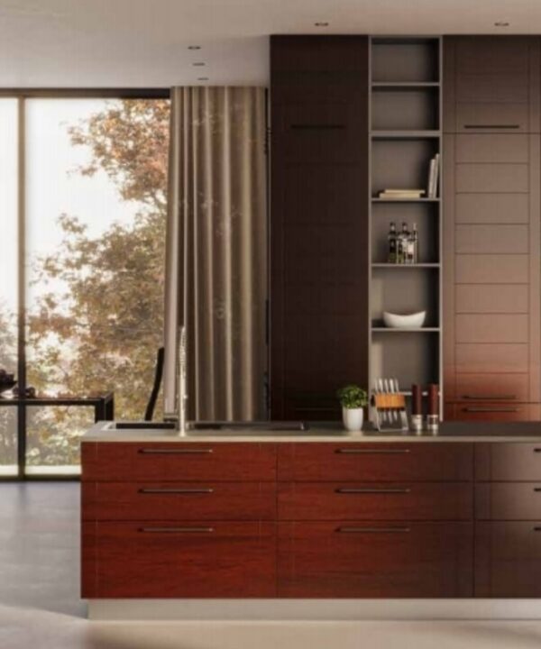 Dark Wood Horizontal Grain with Red Island