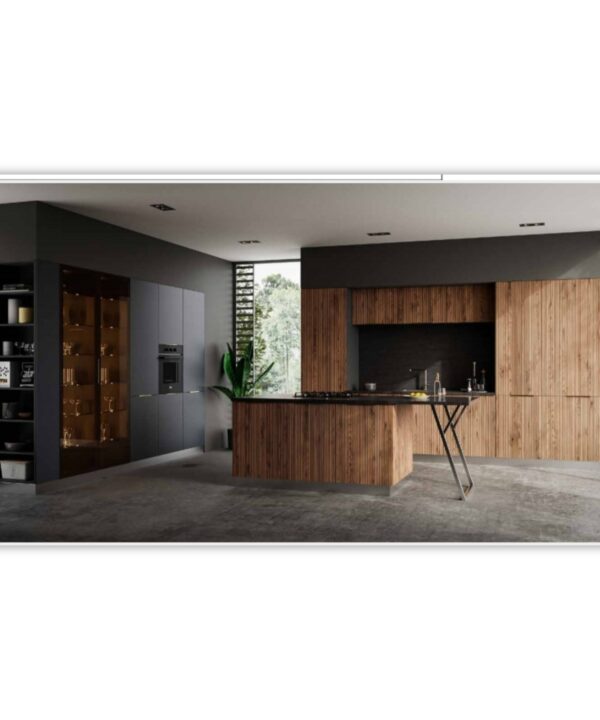 Dramatic Charcoal and Vertical Wood