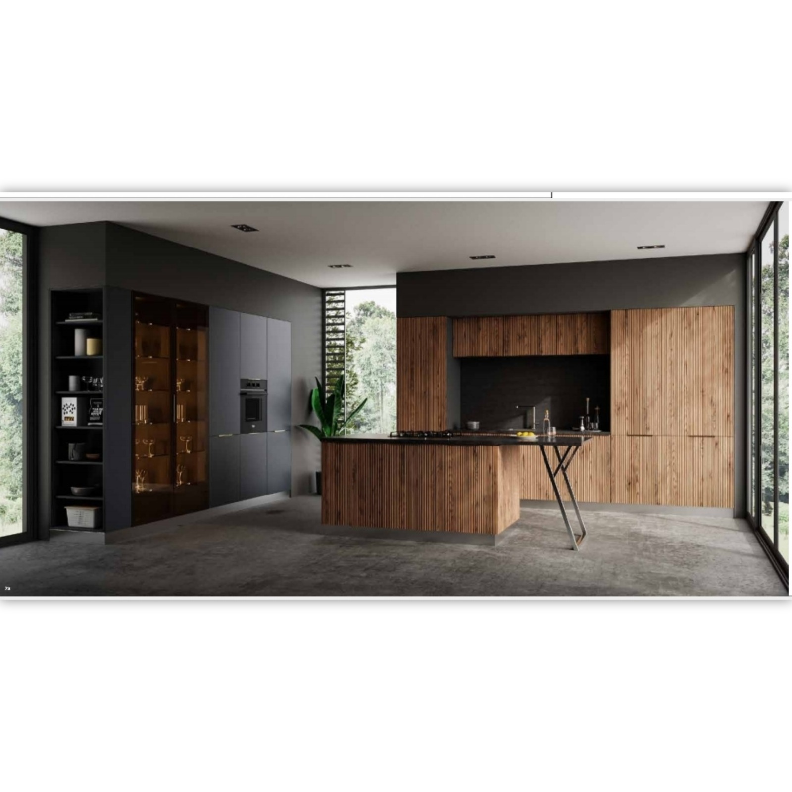 Dramatic Charcoal and Vertical Wood