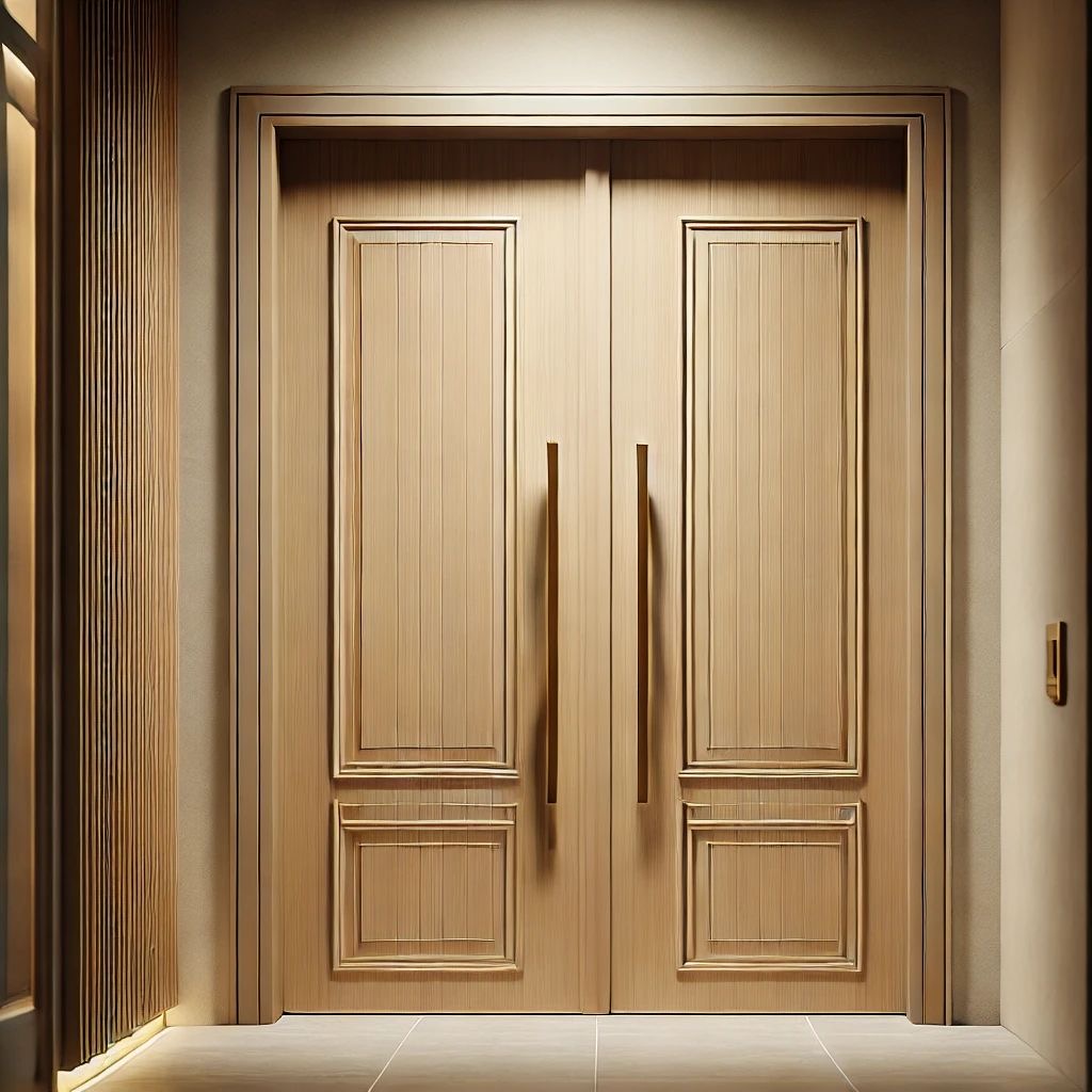 Cream Double Doors with Vertical Slat Panels