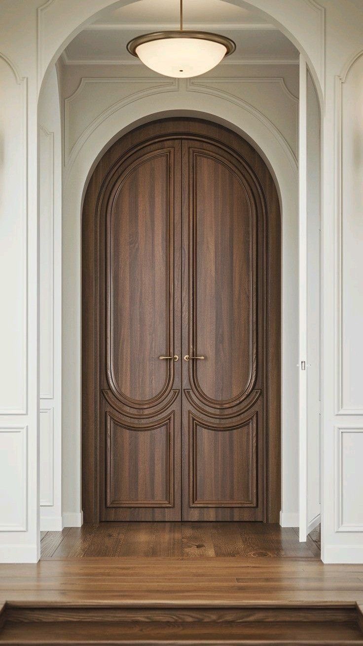 Walnut Arched Double Doors with Curved Panels