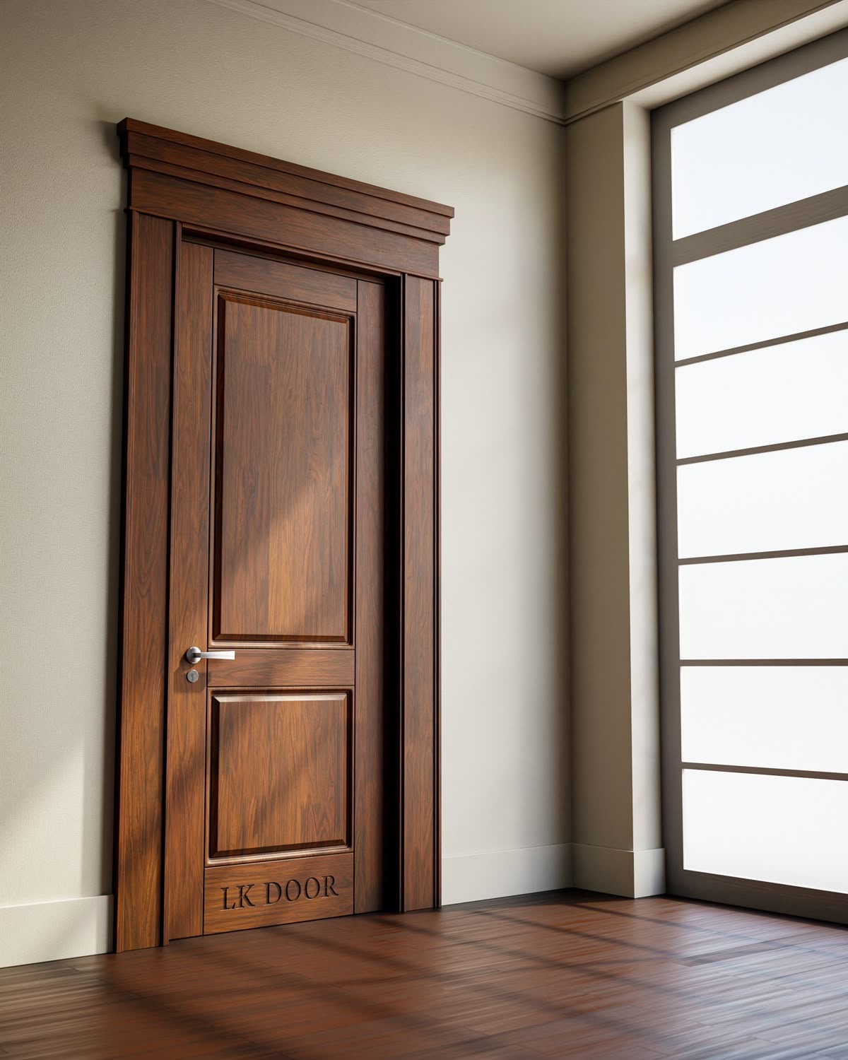 Walnut Two-Panel Door with Crown Molding