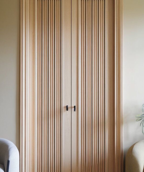 Light Oak Double Doors with Vertical Fluting