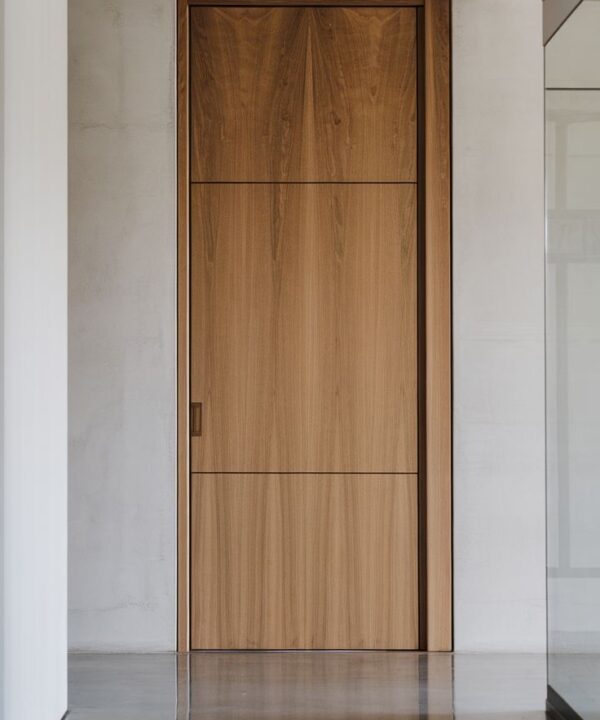 Walnut Horizontal Grain Door with Thin Black Inlay Lines