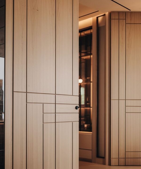 Light Oak Geometric Grid Pattern Door