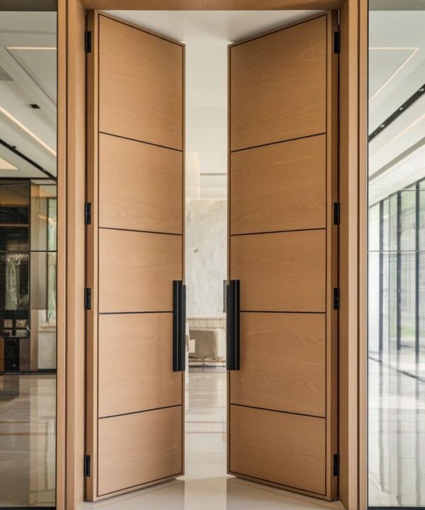 Natural Oak Double Doors with Horizontal Rail Panels