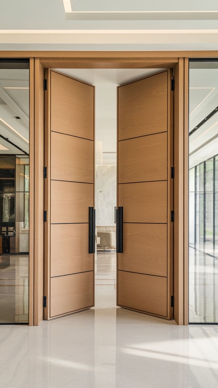 Natural Oak Double Doors with Horizontal Rail Panels