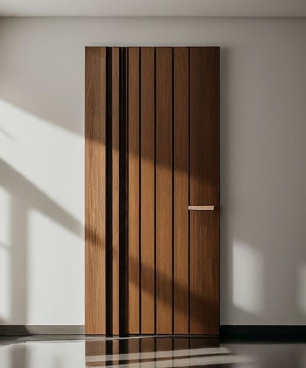 Walnut Door with Vertical Black Inlay Grooves