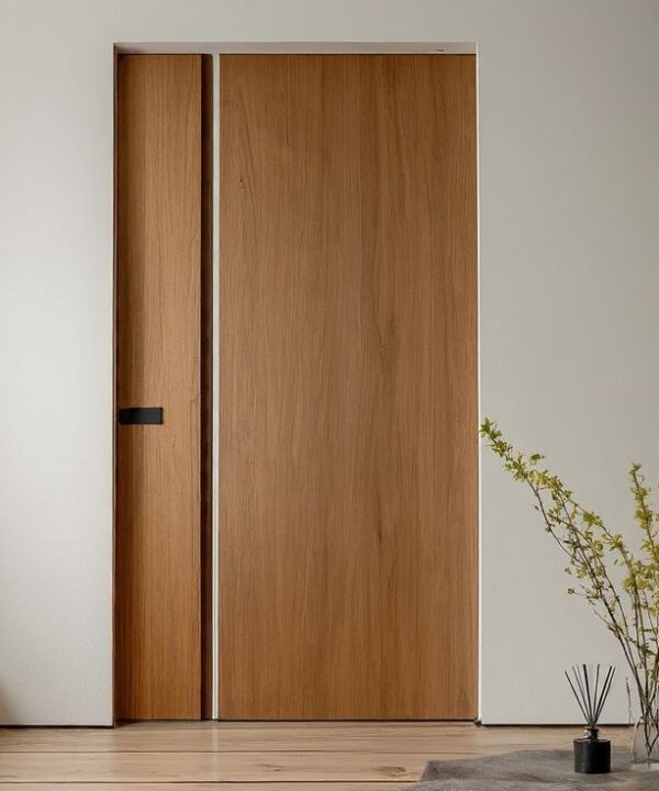 Modern Oak Double Door with Single Vertical Groove