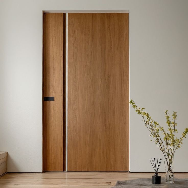 Modern Oak Double Door with Single Vertical Groove