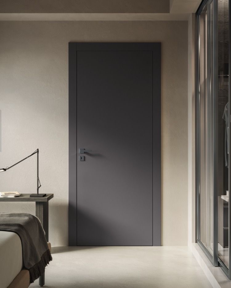 Matte Charcoal Gray Single-Panel Flush Door 
