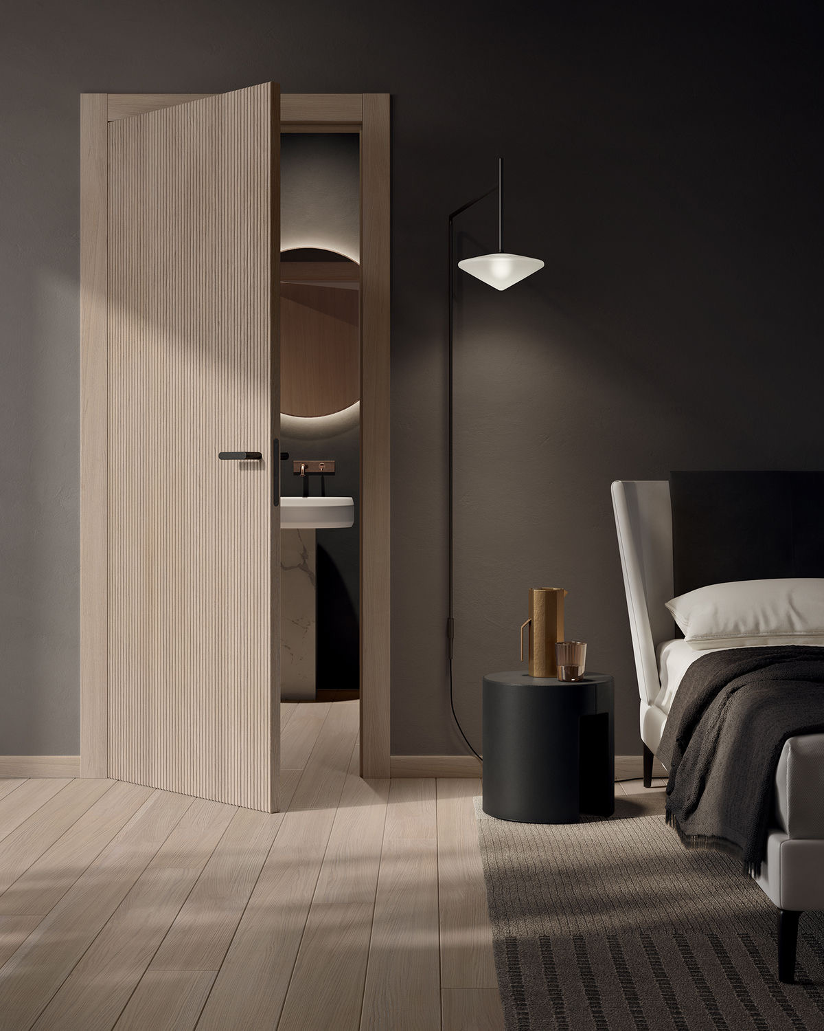 Light Oak Vertical Fluted Pivot Door