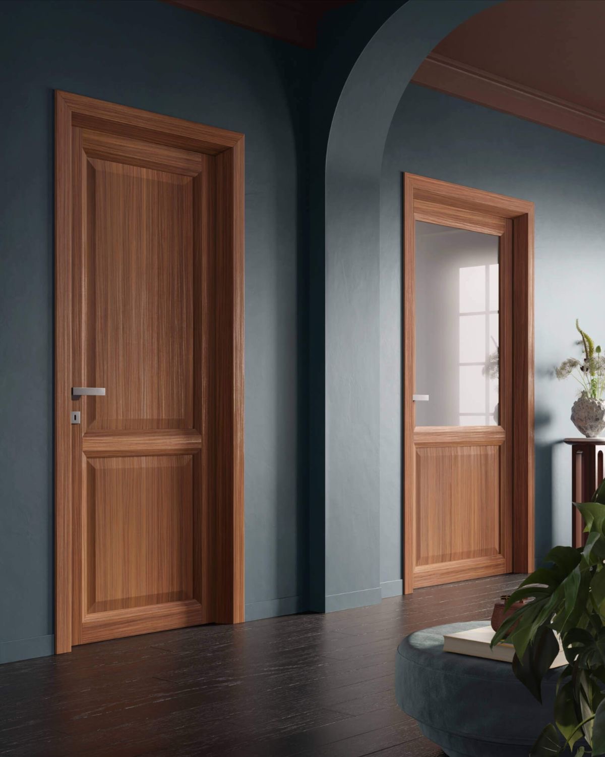 Walnut Two-Panel Traditional Doors (Comparison View)