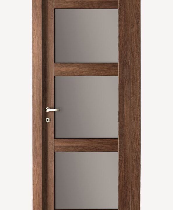 Modern Walnut Door with Horizontal Glass Panels