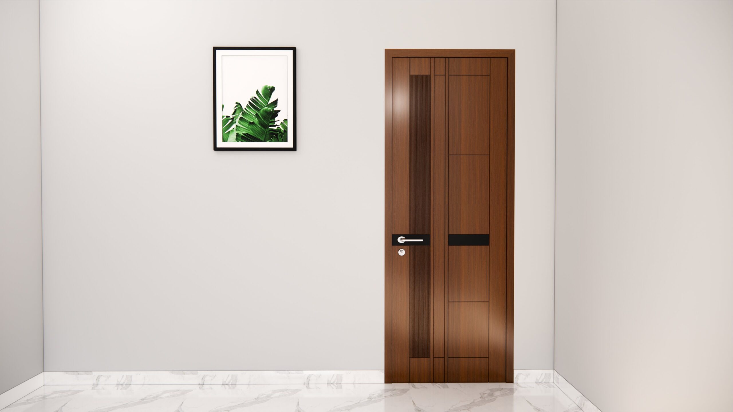 Medium Walnut Asymmetric Panel Door with Glass Insert