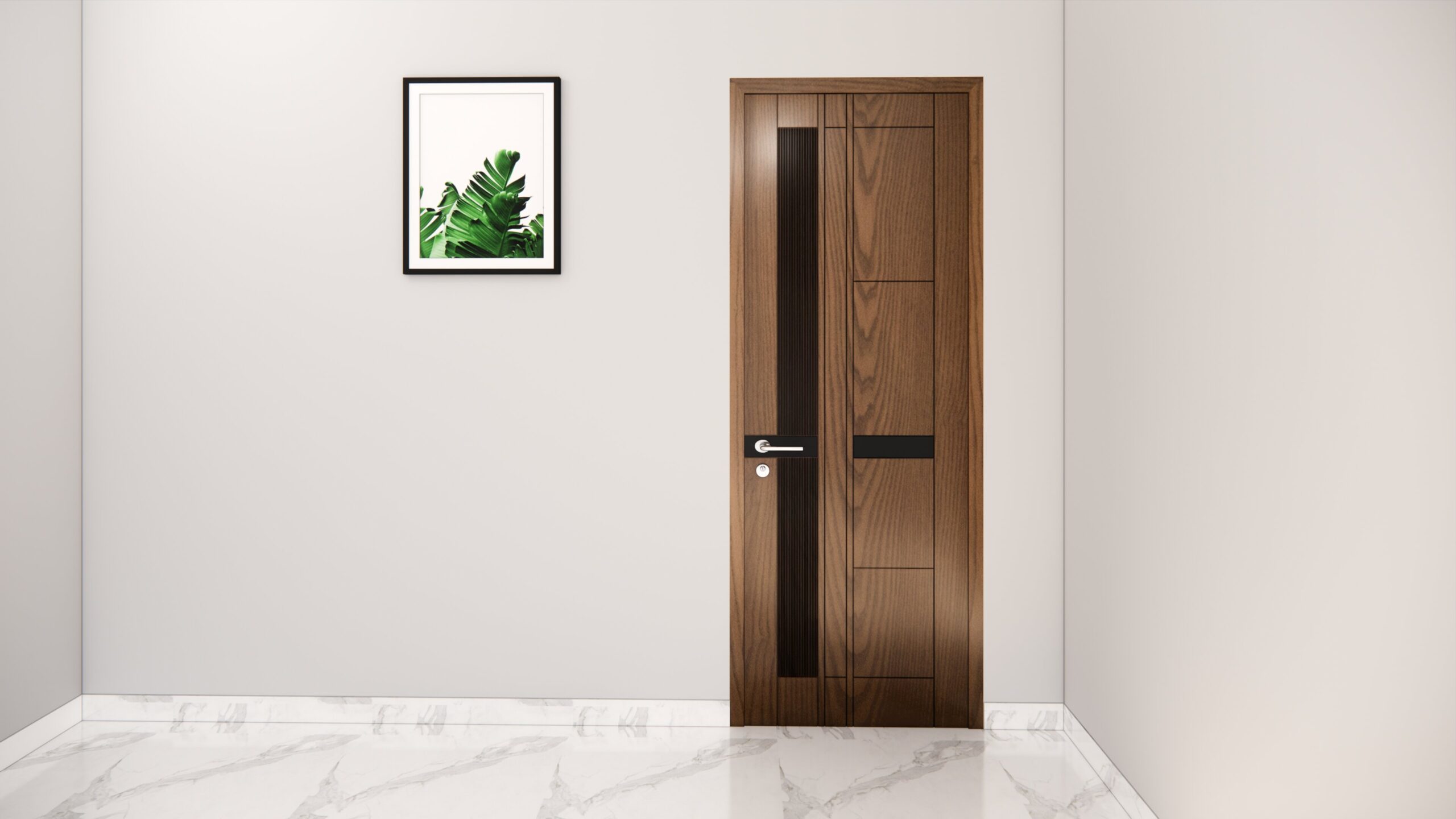 Asymmetric Panel Door with Vertical Glass Inserts