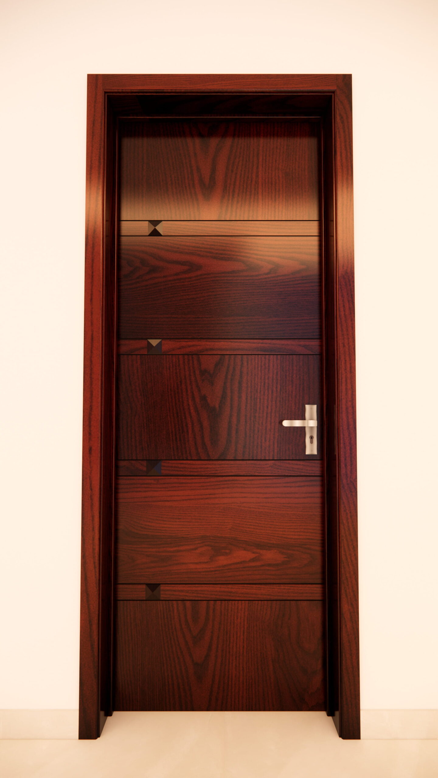 Modern Horizontal Panel Wood Door with Geometric Inlays