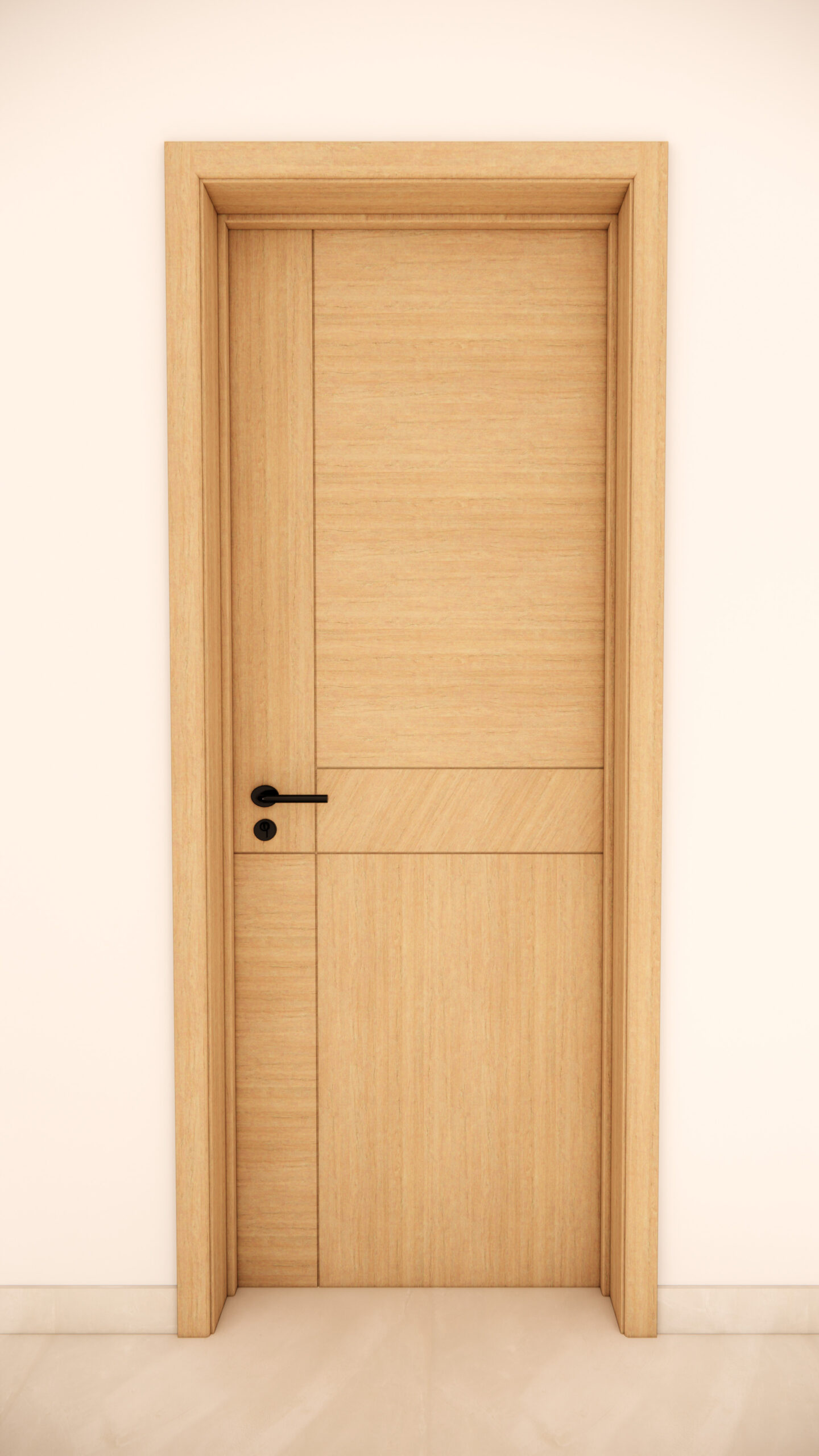 Minimalist Wood Door with Vertical Side Panel Accent