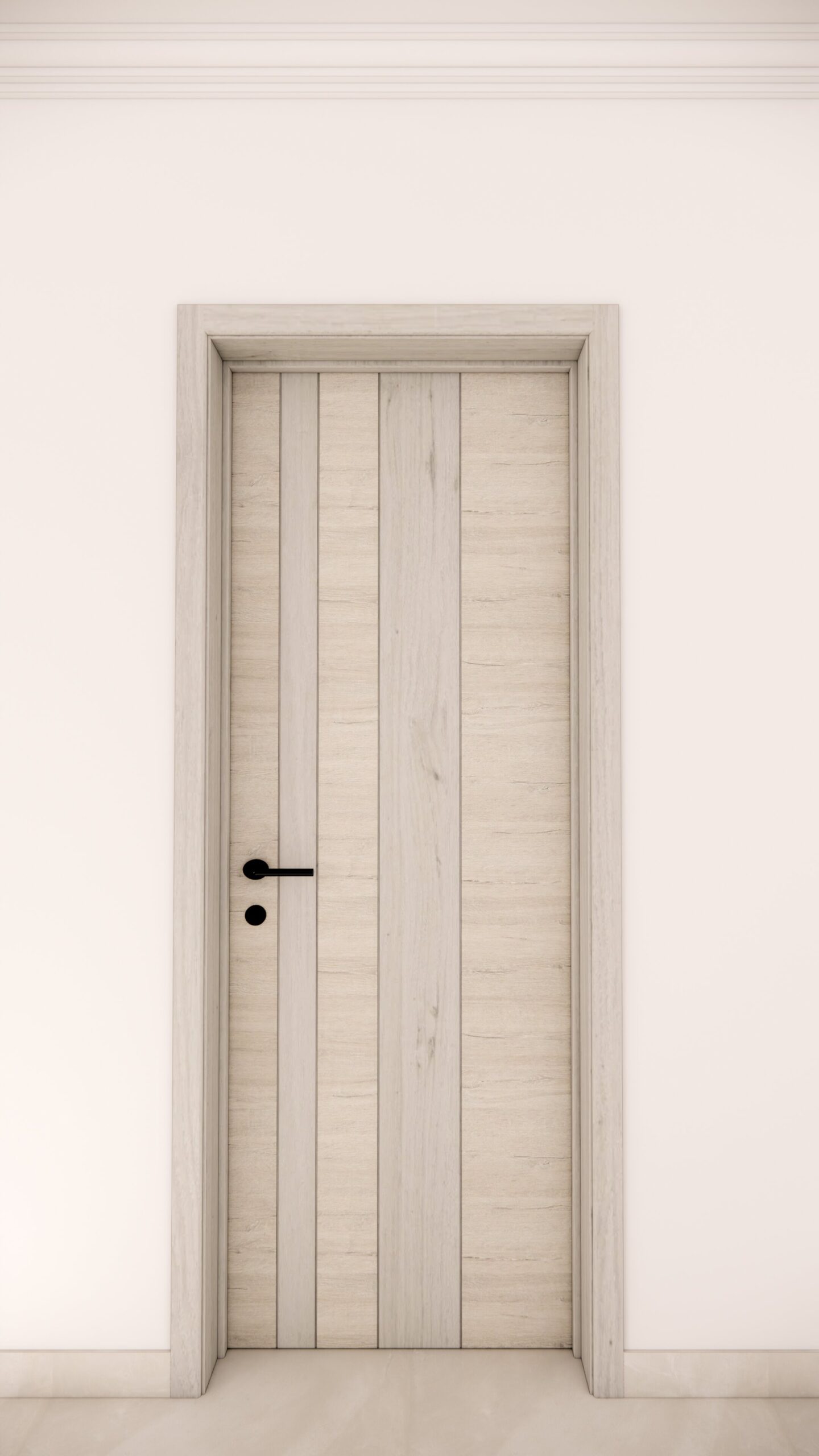 Scandinavian Light Wood Door with Vertical Groove Details
