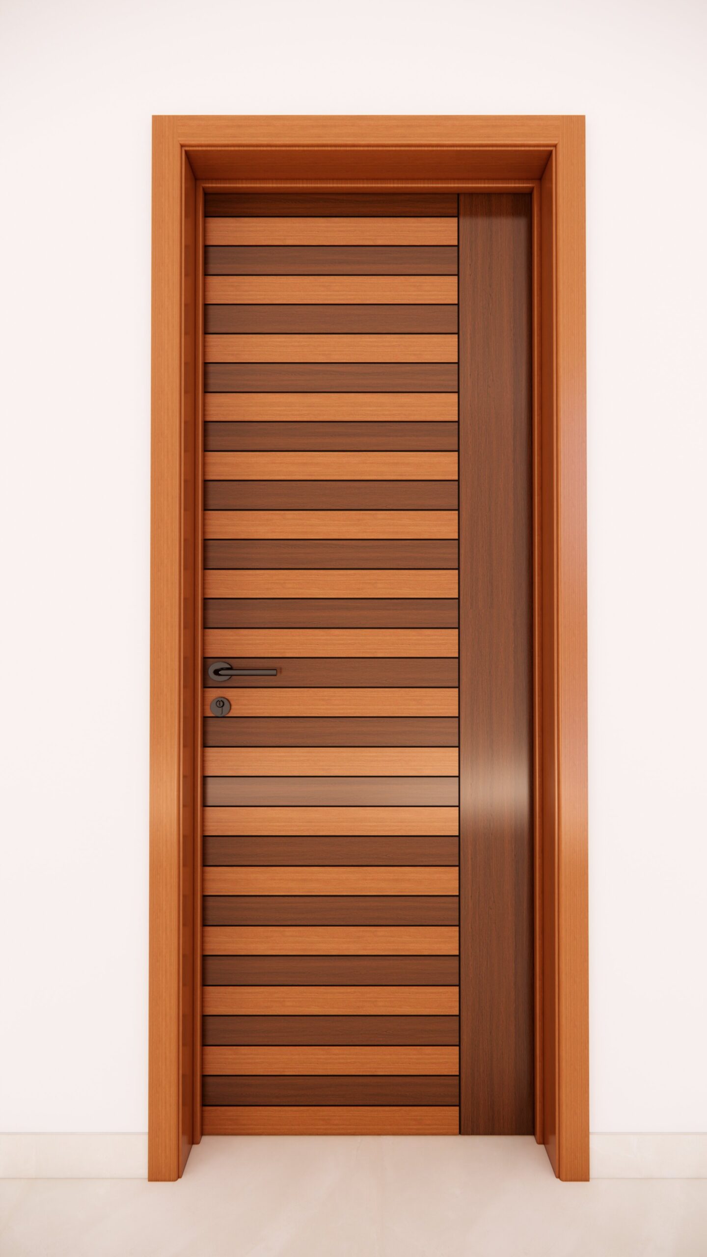 Two-Tone Horizontal Slat Door with Accent